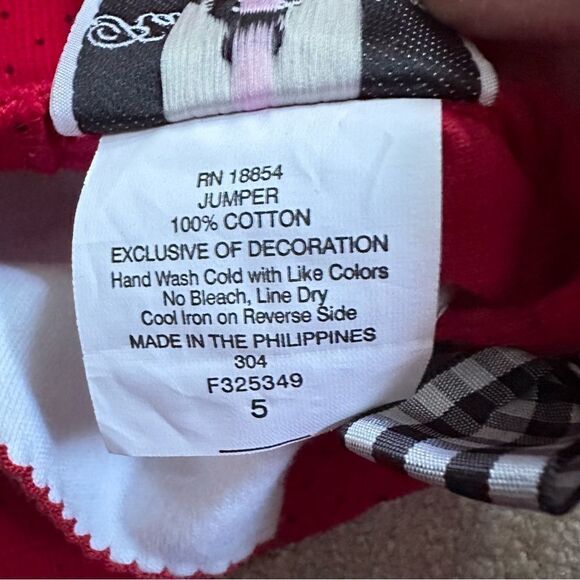 Rare Edition Girl 5 Red Corduroy Jumper Dress Gingham Bow Scotty Dog Appliqué - Picture 8 of 11